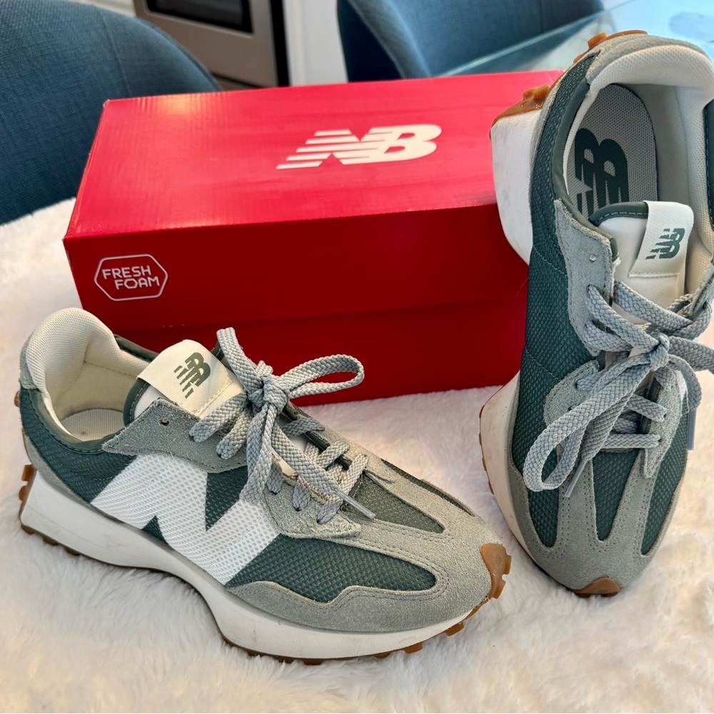 New Balance - 327 Juniper / Dark Juniper Low Top Sneakers - Picture 4 of 13